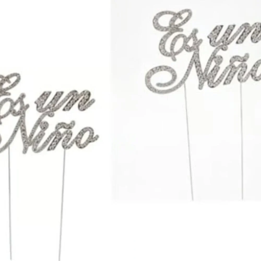 Silver Metal Es Un Niño Rhinestone Cake Topper Baby Shower Party Decoration